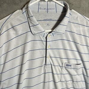 B Draddy Polo Shirt Mens‎ XL Blue White Striped Stretch Golf -Flaw